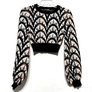 Fashion Nova Sweater Cropped Don't Try So Celestial Puff Sleeve Women sz Medium